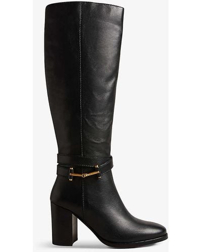 Ted Baker Aryna Hardware-embellished Leather Heeled Knee-high Boots - Black