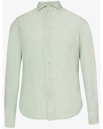 Eleventy Spread-collar Regular-fit Linen Shirt Xx - Green