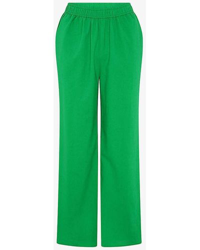 OMNES Ramela Elasticated-waist Cotton And Linen-blend Trousers - Green