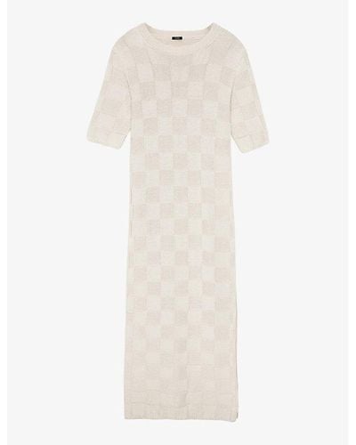 JOSEPH Vichy Slim-fit Textured Silk And Cotton-blend Maxi Dres - Natural