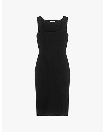 LK Bennett Hilary Square-neck Scalloped-edge Knitted Midi Dress - Black