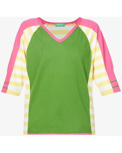 Benetton V-neck Cotton-knit Sweater - Green