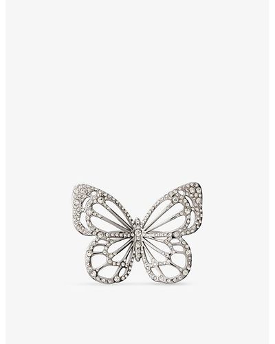 Maje Rhinestone-embellished Butterfly Brass Ring - White
