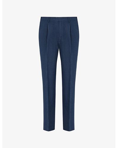 Corneliani Structured-waistband Regular-fit Straight-leg Linen Trousers - Blue