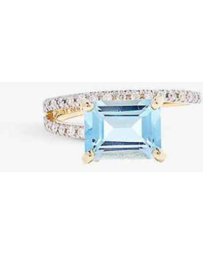 Mateo Embellished-band 14ct Yellow-gold 2ct Blue Topaz And 0.24ct Diamond Ring - White