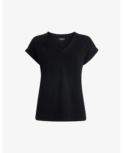 Whistles Willa V-neck Organic-cotton T-shirt - Black