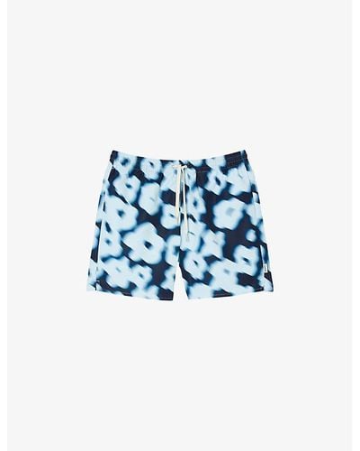 Sandro Floral-print Elasticated-waist Woven Swim Shorts - Blue