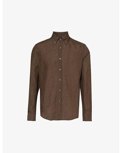 Oscar Jacobson Signature Button-down Collar Linen Shirt - Brown