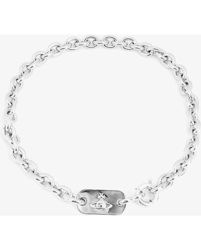Vivienne Westwood Mens Silver And Black Brass Fidelito Mother-of-pearl Silver-toned Necklace - Metallic