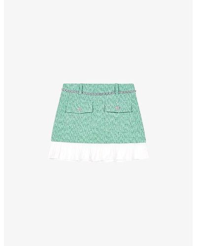 Maje Chain-embellished Tweed Cotton-blend Mini Skirt - Green