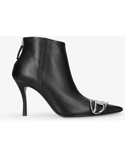 DIESEL D-venus Brand-plaque Leather Heeled Ankle Boots - Black