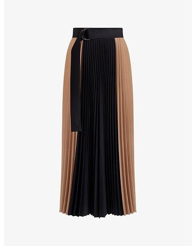 Reiss Ava Block-print Pleated Woven Maxi Skirt - Black