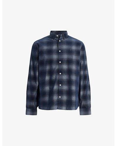 AllSaints Salinas Check-print Organic-cotton Shirt - Blue