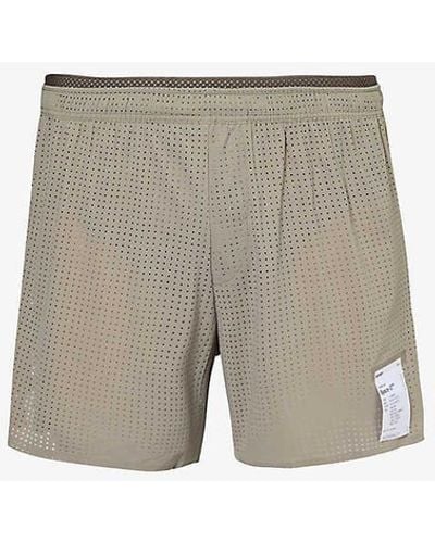 Satisfy Space-otm 5' Brand-patch Stretch-woven Shorts - Natural