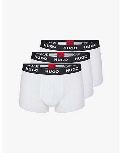 HUGO Pack Of Three Logo-waistband Stretch-cotton Trunk - White