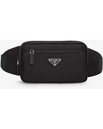 Prada Brand-plaque Re-nylon And Saffiano-leather Belt Bag - Black