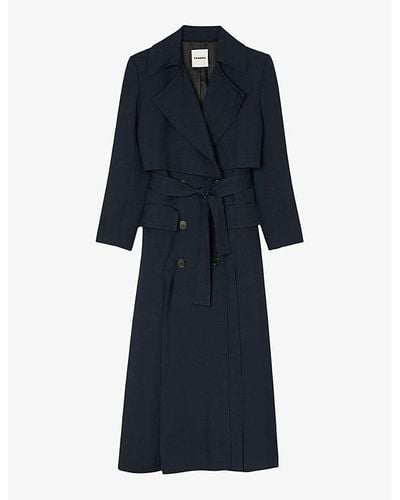 Sandro Oversized-lapel Belted Woven Trench Coat - Blue