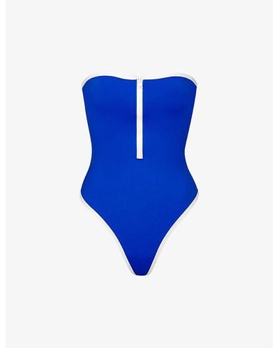 Skims Sporty Strapless Stretch-recycled Nylon Swimsuit Xxx - Blue