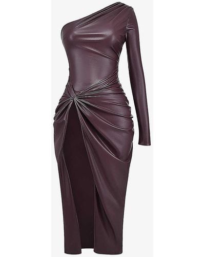 House Of Cb Octavia Twist-knot Faux-leather Maxi Dress - Purple
