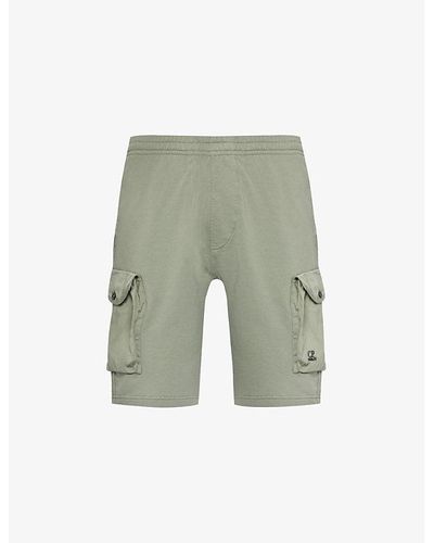 C.P. Company Brand-embroidered Stretch-cotton Cargo Shorts - Green