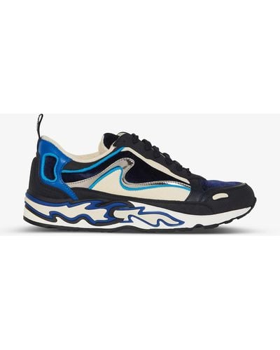 Sandro Flame Low-top Leather And Textile Trainers - Blue