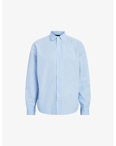 AllSaints Tahoe Embroidered-logo Organic Cotton-blend Shirt - Blue