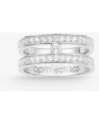 Apm Monaco Double Pave Sterling- And Zirconia Ring - White