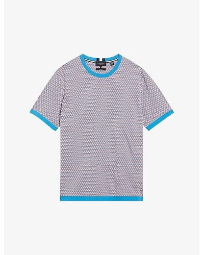 Ted Baker Finity Geometric-jacquard Cotton T-shirt - Blue
