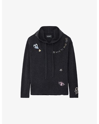 Zadig & Voltaire Marky Logo-embroidered Cashmere Hoody - Black