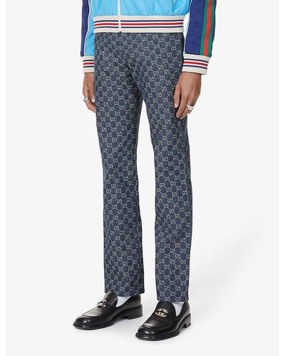 Gucci Monogram-pattern Slim-fit Jeans - Blue