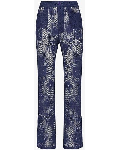 Sinead Gorey Straight-leg High-rise Slim-fit Lace Trousers - Blue