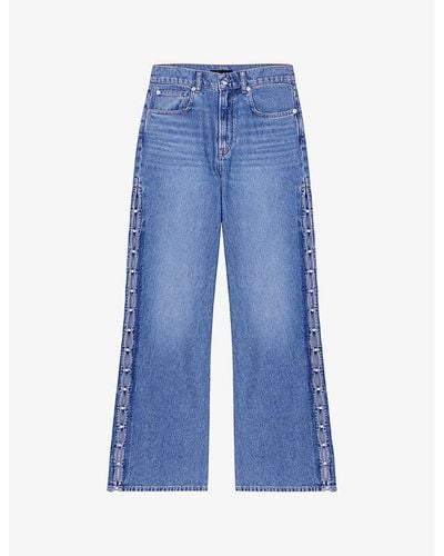 Maje Pearl-embellished Wide-leg Denim Jeans - Blue