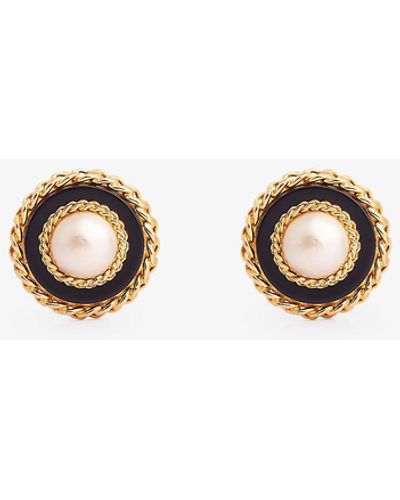 Susan Caplan Pre-loved Chanel Yellow Gold-plated And Pearl Stud Earrings - Metallic