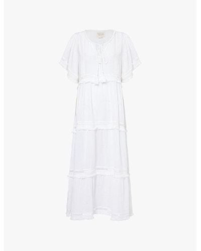 Aspiga Malaya Tassel-trim Organic-cotton Maxi Kaftan Dress - White
