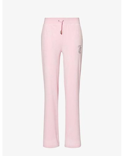 Juicy Couture Rhinestone-embellished Straight-leg Mid-rise Velour jogging Bottoms - Pink