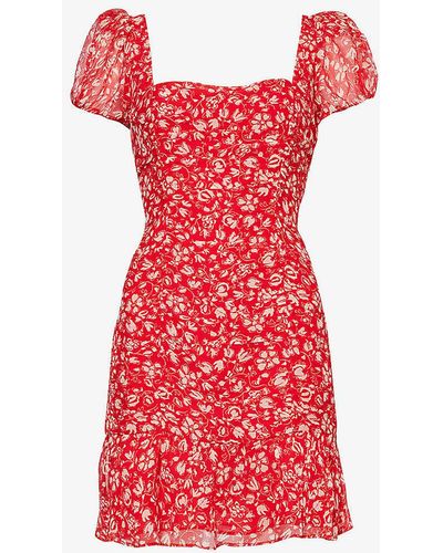 RIXO London Bowie Floral-print Woven Mini Dress - Red