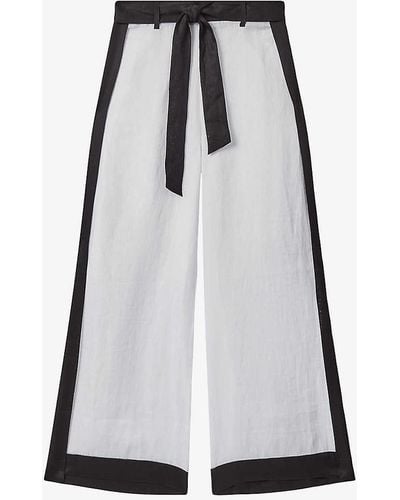 Reiss Harlow Colour-block High-rise Linen Trousers - Black