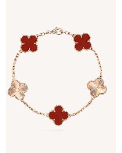 Van Cleef & Arpels Vintage Alhambra 18ct Rose-gold And Carnelian Charm Bracelet - Pink