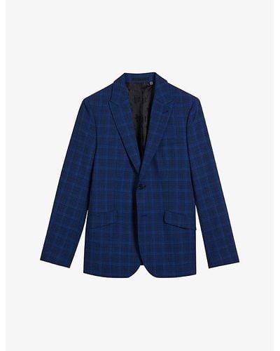 Ted Baker Apolloj Check-pattern Slim-fit Wool Suit Jacket - Blue
