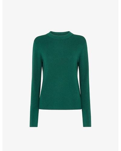 Whistles Mia Round-neck Cotton-blend Sweater - Green