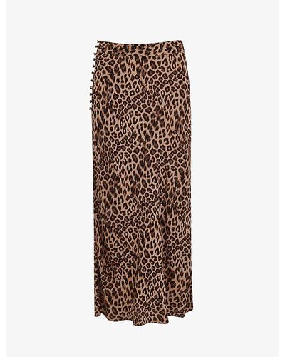 Whistles Cheetah-print Woven Midi Skirt - Brown