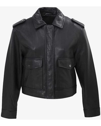 IKKS Stud-embellished Cropped Leather Jacket - Black