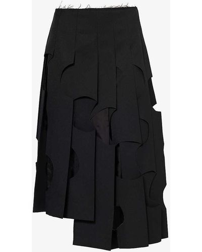 Comme des Garçons Cut-out Raw-hem Mid-rise Woven Midi Skirt - Black