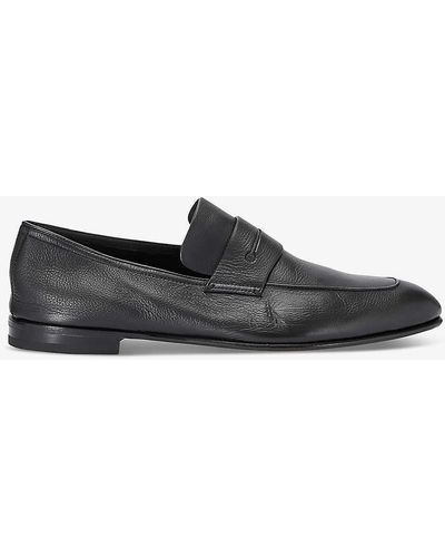 Zegna L'asola Panelled Leather Penny Loafers - Black