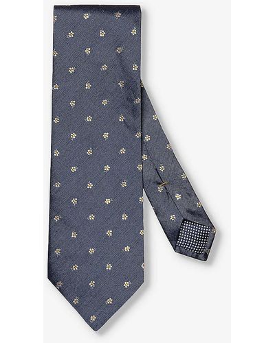 Eton Patterned Silk And Linen Tie - Blue