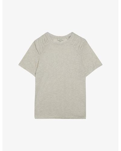 Ted Baker Dawnaaa Gathered-shoulder Relaxed-fit Woven T-shirt - Gray