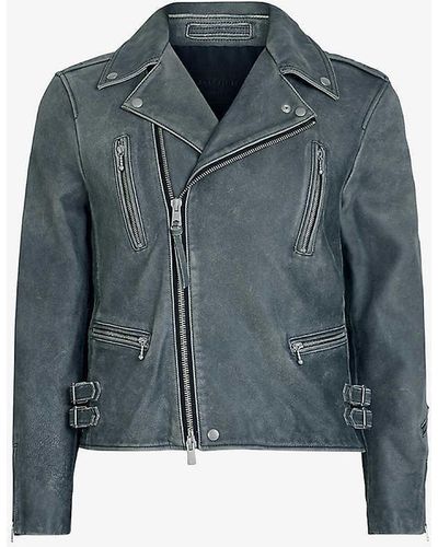AllSaints Jade Zip-embellished Leather Biker Jacket - Blue