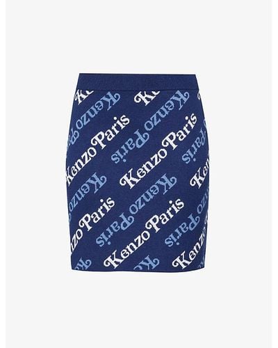 KENZO X Verdy Brand-print Cotton-blend Mini Skirt - Blue