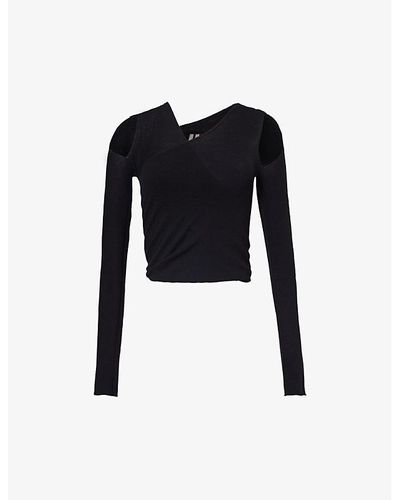 Rick Owens Cut-out Long-sleeve Knitted Top - Black