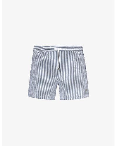 BOSS Vy Stripe-print Regular-fit Swim Shorts - Blue